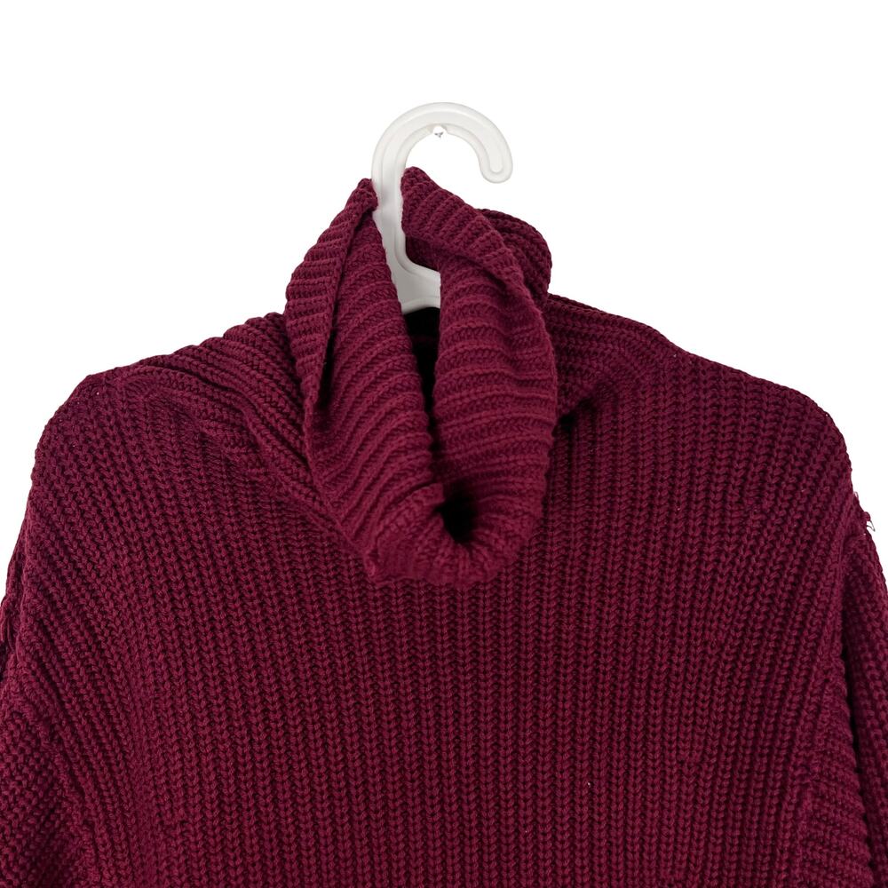 Free People Burgundy Turtleneck Oversized Chunky Knit Sweater Women’s XS - Picture 3 of 8
